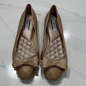 Gold Glitter Bow Ballet Flats